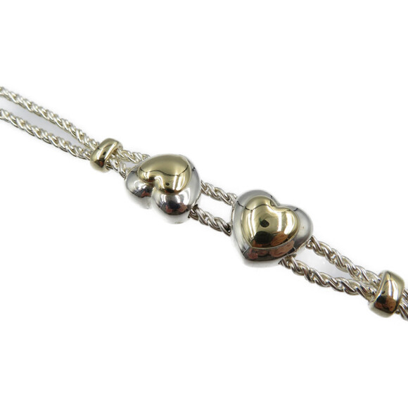 TIFFANY Double Heart Rope Chain Silver 925 K18 Gold Bracelet - Picture 4 of 6
